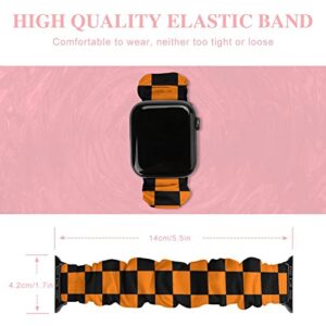 Halloween Orange Black Checkered Gold Compatible for Apple Watch Band 38/40/41mm,42/44/45mm Cloth Pattern Polyester Elastic Women Breathable Scrunchy Bands for IWatch Series SE 8 7 6 5 4 3