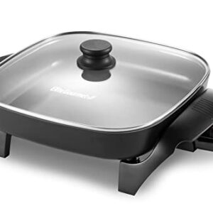 Elite Gourmet EG2212 12"x12"x2.15” Healthy Ceramic Coated Electric Skillet, Dishwasher Safe, Rapid Heat Up, 1200W & EDB-302BF# Countertop Double Cast Iron Burner, 1500 Watts