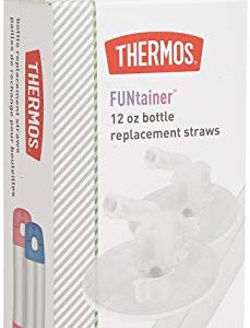 THERMOS FUNTAINER 12 Ounce Stainless Steel Vacuum Insulated Kids Straw Bottle, Dinosaurs & Replacement Straws for 12 Ounce Funtainer Bottle, Clear, 1 Pack