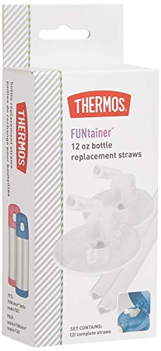 THERMOS FUNTAINER 12 Ounce Stainless Steel Vacuum Insulated Kids Straw Bottle, Dinosaurs & Replacement Straws for 12 Ounce Funtainer Bottle, Clear, 1 Pack