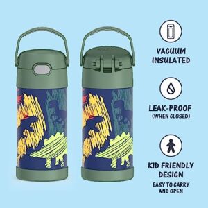 THERMOS FUNTAINER 12 Ounce Stainless Steel Vacuum Insulated Kids Straw Bottle, Dinosaurs & Replacement Straws for 12 Ounce Funtainer Bottle, Clear, 1 Pack