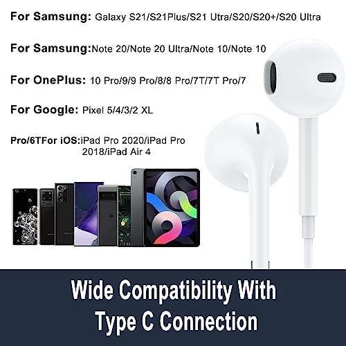 2 Pack USB C Earbuds Headphones,Type C Wired Earphones with Microphone & Remote Control Noise Cancelling in-Ear Headset for Samsung Galaxy S23/S22/S21/S20, Note 20, Google Pixel 7/6/6a/5/4,and More