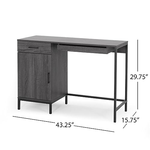 ENGERIO Home Office Desk with Storage Drawers, Computer Desk with Drawer Keyboard Tray, 43" Writing Study Desk Gaming Table, Retro Industrial Office Table Workstation (Dark Gray)