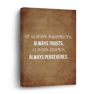 yelolyio it always protects,always trusts,always hopes,always perseveres canvas prints wall art quote oil painting on canvas wooden framed art canvas for home decoration birthday gift,8 x 12 inch