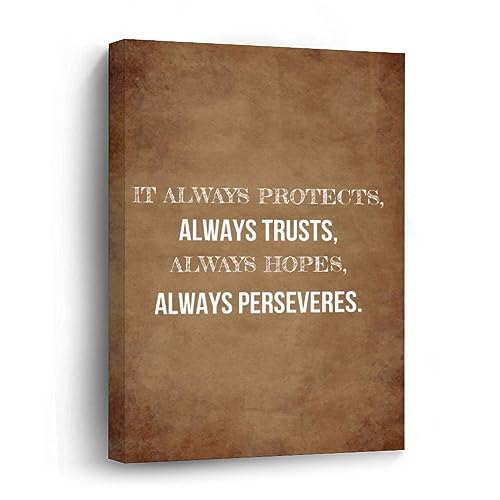 Yelolyio It Always Protects,always Trusts,always Hopes,always Perseveres Canvas Prints Wall Art Quote Oil Painting On Canvas Wooden Framed Art Canvas for Home Decoration Birthday Gift,8 X 12 Inch