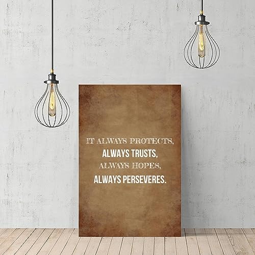 Yelolyio It Always Protects,always Trusts,always Hopes,always Perseveres Canvas Prints Wall Art Quote Oil Painting On Canvas Wooden Framed Art Canvas for Home Decoration Birthday Gift,8 X 12 Inch