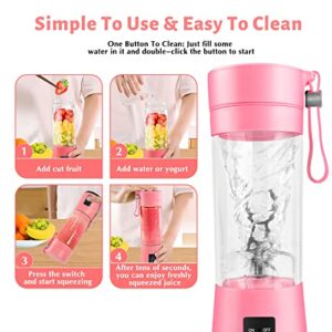 Portable Blender, Personal Blender for Shakes and Smoothies, Blender shake Smoothie for Kitchen Personal Size Blenders with Rechargeable USB, 380Ml Traveling Fruit Veggie Juicer Cup With 6 Blades