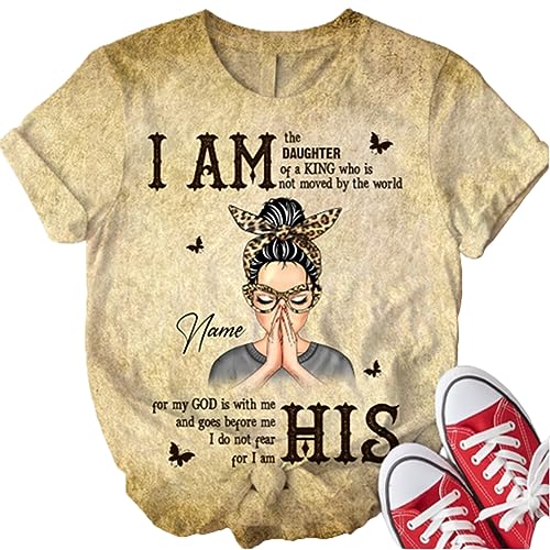 Personalized God Woman Warrior I Am The Daughter of The King Do Not Fear Because I Am His 3D T-Shirt Christian Girls Women T-Shirt Inspiration Gift for Women Multi