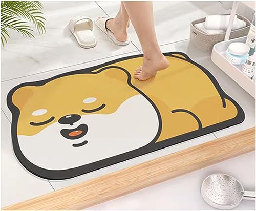 CHDGSJ Absorbable Water Stone Mat - Diatomite Stone Bath Mat, Quick Dry Diatomaceous Earth Bath Shower Mat, Non-Slip Rubber Bathtub Floor Mat(Dog B,30 * 50cm)