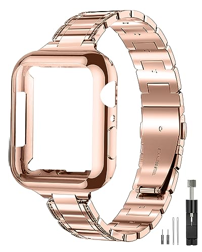 QUNDAXI for Apple Watch Band 41mm 40mm 38mm 45mm 44mm 42mm Series 8 7 6 5 4 3 2 1 SE SE2 Women Watchband Stainless Steel Metal for iWatch Bands (38mm 40mm 41mm, Rose gold)