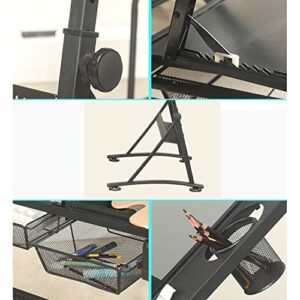Drafting Desk, Drafting Table with Storage, Height Adjustable Tiltable Art Desk, Glass Panel Drawing Desk, for Work Study Painting Craft Table