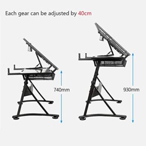 Drafting Desk, Drafting Table with Storage, Height Adjustable Tiltable Art Desk, Glass Panel Drawing Desk, for Work Study Painting Craft Table