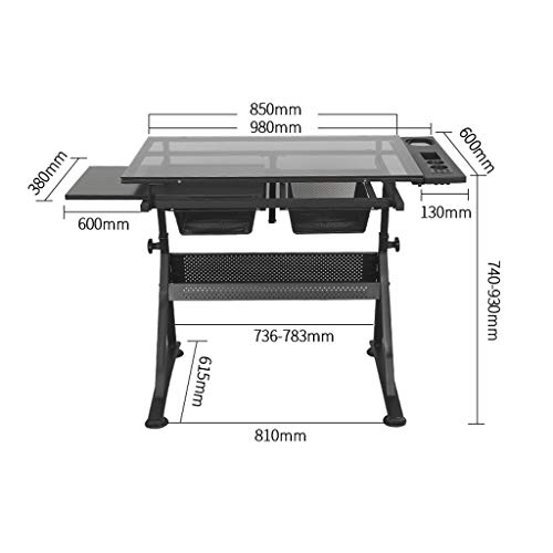 Drafting Desk, Drafting Table with Storage, Height Adjustable Tiltable Art Desk, Glass Panel Drawing Desk, for Work Study Painting Craft Table