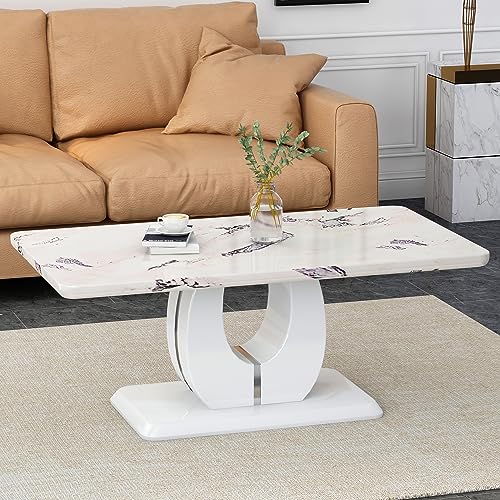 Luxury Imitation Marble Coffee Table, Modern Rectangular Dining Table, Computer Desk Game Desk for Living Room Dining Room Terrace, 47.24''D x 25.59''W X 18.11''H