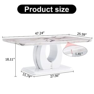 Luxury Imitation Marble Coffee Table, Modern Rectangular Dining Table, Computer Desk Game Desk for Living Room Dining Room Terrace, 47.24''D x 25.59''W X 18.11''H