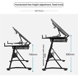 Drafting Desk, Adjustable Glass Drafting Table,Versatile Art Study Table,with Storage Drawers,Art Studio Design Sketching Painting Work Station