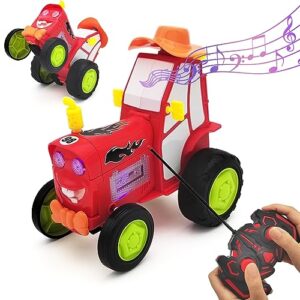 tipmant cute cartoon rc stunt car 4ch radio remote control vehicle toy music, lights kids birthday gifts (red)