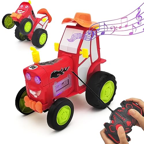 Tipmant Cute Cartoon RC Stunt Car 4CH Radio Remote Control Vehicle Toy Music, Lights Kids Birthday Gifts (Red)