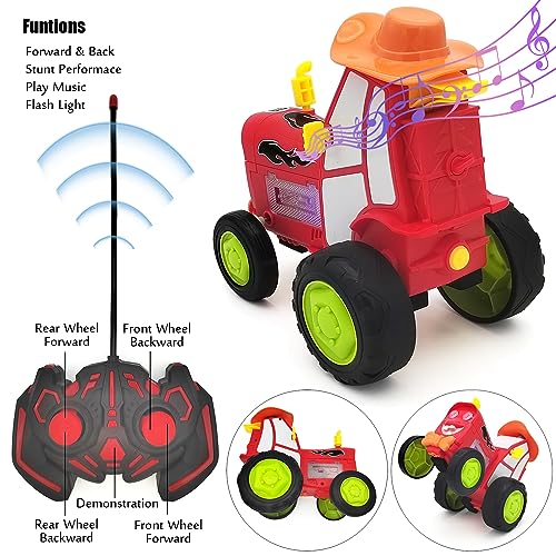 Tipmant Cute Cartoon RC Stunt Car 4CH Radio Remote Control Vehicle Toy Music, Lights Kids Birthday Gifts (Red)