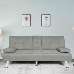 fanye modern futon sofa loveseat convertible sleeper couch bed for small space studio office living room furniture sets, twin daybed sofabed 2 seater sofa & couch love seats, grey linen 66.2"