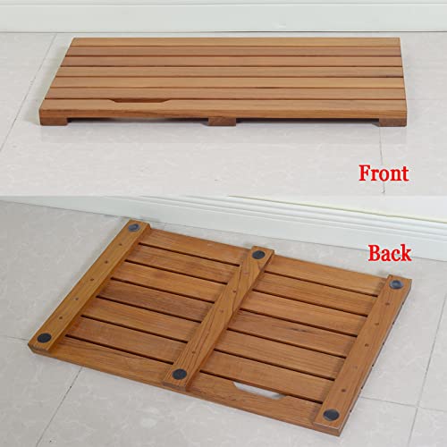 Natural Wooden Shower Mat,Bamboo Bath Mat,Teak Shower Mat,Non Slip Indoor Or Outdoor Shower Mat,Waterproof Mat for Spa, Sauna, Kitchen Or Camp Shower,Customizable,60x80cm/24x31in