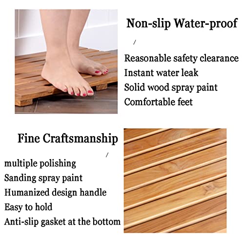 Natural Wooden Shower Mat,Bamboo Bath Mat,Teak Shower Mat,Non Slip Indoor Or Outdoor Shower Mat,Waterproof Mat for Spa, Sauna, Kitchen Or Camp Shower,Customizable,60x80cm/24x31in