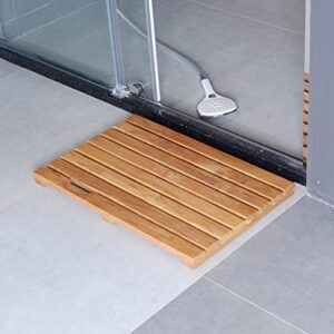 Natural Wooden Shower Mat,Bamboo Bath Mat,Teak Shower Mat,Non Slip Indoor Or Outdoor Shower Mat,Waterproof Mat for Spa, Sauna, Kitchen Or Camp Shower,Customizable,60x80cm/24x31in