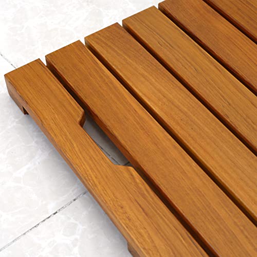 Natural Wooden Shower Mat,Bamboo Bath Mat,Teak Shower Mat,Non Slip Indoor Or Outdoor Shower Mat,Waterproof Mat for Spa, Sauna, Kitchen Or Camp Shower,Customizable,60x80cm/24x31in