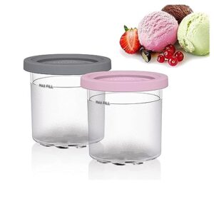 evanem 2/4/6pcs creami pints, for ninja creamy pints and lids,16 oz pint frozen dessert containers safe and leak proof for nc301 nc300 nc299am series ice cream maker,pink+gray-4pcs