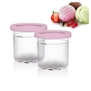 evanem 2/4/6pcs creami pints, for ninja creami pints and lids,16 oz ice cream pints cup airtight and leaf-proof compatible with nc299amz,nc300s series ice cream makers,pink-4pcs