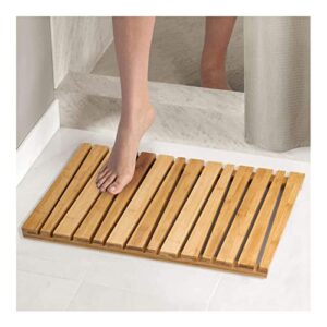natural wood bath shower mat,bamboo bath mat, anti-slip waterproof floor mat for indoor and outdoor use easy storage, customizable,30x60cm/12x24in