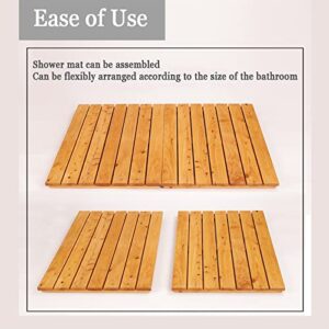 Natural Wood Bath Shower Mat,Bamboo Bath Mat, Anti-Slip Waterproof Floor Mat for Indoor and Outdoor Use Easy Storage, Customizable,30x60cm/12x24in