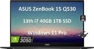 asus zenbook 15 pro oled 15.6" fhd (intel 13th gen core i7-13620h, 40gb ddr5 ram, 1tb ssd, rtx 3050 6gb) workstation & business laptop, 10-hr battery life, backlit, webcam, ist cable, win 11 pro