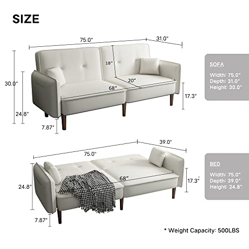 Modern Futon Sofa Loveseat Convertible Sleeper Couch Bed for Small Space Studio Office Living Room Furniture Sets, Twin Daybed Sofabed 2 Seater Sofa & Couch