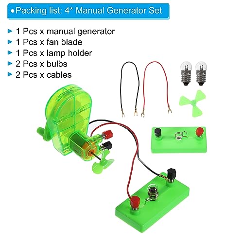 PATIKIL DIY Generator Motors Set, 4Pcs Mini Hand Generator Motor Kit with Bulb Lamp Holder Hand Cranked Power Generator Science for LED Light Bulb Windmill