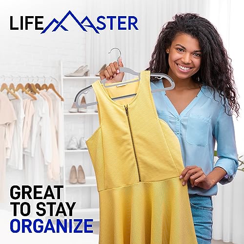 Lifemaster Durable Non-Slip Clothes Hangers - Premium Set of 20 Sturdy Gray Plastic with Smooth 360° Swivel Hooks & Built-in Accessories Hang Coats Jackets and Expensive Garments Stress Free Hanging