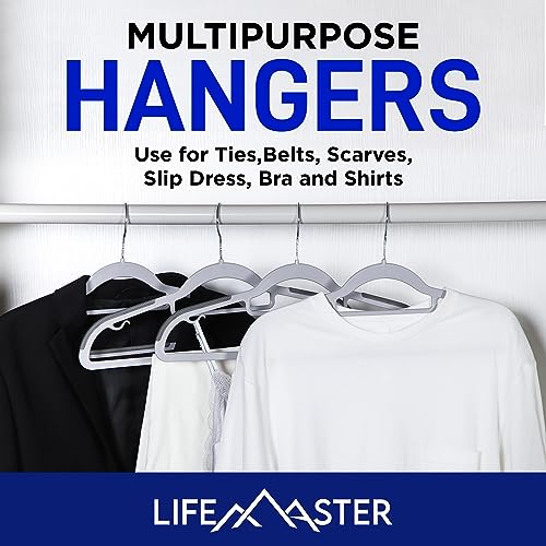 Lifemaster Durable Non-Slip Clothes Hangers - Premium Set of 20 Sturdy Gray Plastic with Smooth 360° Swivel Hooks & Built-in Accessories Hang Coats Jackets and Expensive Garments Stress Free Hanging