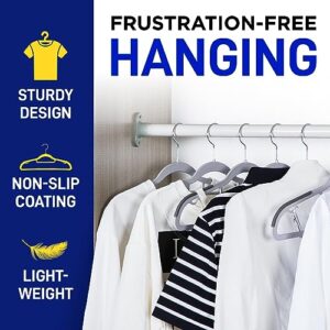 Lifemaster Durable Non-Slip Clothes Hangers - Premium Set of 20 Sturdy Gray Plastic with Smooth 360° Swivel Hooks & Built-in Accessories Hang Coats Jackets and Expensive Garments Stress Free Hanging