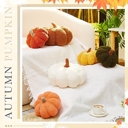 Juexica 6 Pcs 3 Pcs Halloween Stuffed Pumpkin Fluffy Plush Toy 3D Shaped Decorative Thanksgiving Pillow Soft Cute Throw Kids Toddlers Babies, 11 Inches, 7 Inches (Retro Color)