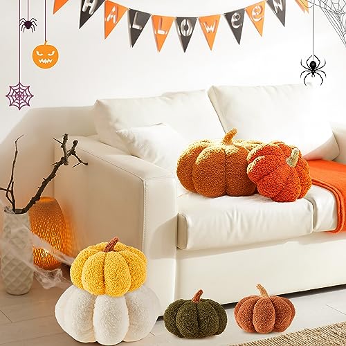 Juexica 6 Pcs 3 Pcs Halloween Stuffed Pumpkin Fluffy Plush Toy 3D Shaped Decorative Thanksgiving Pillow Soft Cute Throw Kids Toddlers Babies, 11 Inches, 7 Inches (Retro Color)