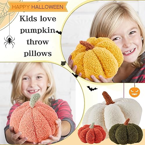 Juexica 6 Pcs 3 Pcs Halloween Stuffed Pumpkin Fluffy Plush Toy 3D Shaped Decorative Thanksgiving Pillow Soft Cute Throw Kids Toddlers Babies, 11 Inches, 7 Inches (Retro Color)