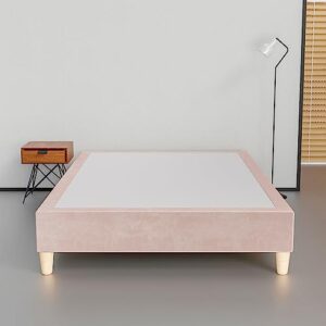 greaton, 15-inch premium velvet material wood box spring/bed frame, durable, stylish, multi colour options and comfortable foundation with wooden legs, 75" x 44", light pink