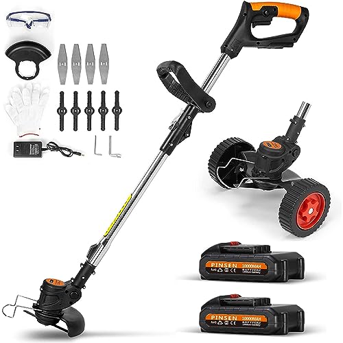 Cordless Weed Eater Weed Wacker,3-in-1 Lightweight Push Lawn Mower & Edger Tool with 3 Types Blades,21V 2Ah Li-Ion Battery Powered for Garden and Yard (Black)