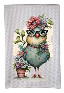 chicken black glasses flowers farm animal 16"x24" sublimation white waffle towel trifolded 100% polyester highly absorbent kitchen dish towel humorous sarcastic gift wwt-016