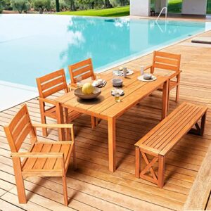 yoleny 6 piece patio dining set, teak solid wood, indoor and outdoor wooden furniture sets for backyard, porch, lawn, and garden