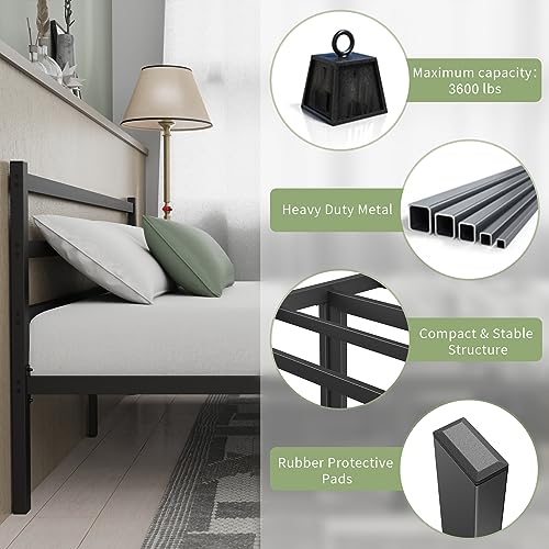 Musen King Bed Frame with Headboard-Durable Metal Bed Frame, Noise Free Platform Bed with Storage, Anti-Slip King Size Bed Frame, King Bed Frame Easy Assembly, No Box Spring Needed