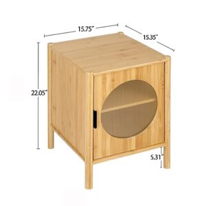 15.75" Bamboo Nightstand with 1 Door, Mid Century Modern Night Stand for Bedrooms, Bedside Table, Accent End Table, Side Table with Non-Slip Feet,Back Panel Buckle and 3 Adjustable Gears