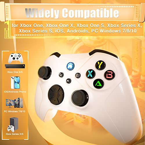 Dinosoo Wireless Controller for Xbox Series X/S/Xbox One/Xbox One S/One X, Compatible with Android/PC Windows 10/11, Built-in Dual Vibration TURBO Function 3.5mm Headphone Jack Macro Function White