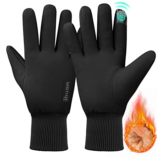 ihuan Winter Gloves for Men Women - Cold Weather Gloves for Running Cycling, Waterproof Snow Warm Gloves Touchscreen Finger (Black, Small)