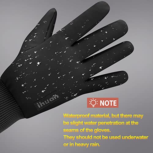 ihuan Winter Gloves for Men Women - Cold Weather Gloves for Running Cycling, Waterproof Snow Warm Gloves Touchscreen Finger (Black, Small)